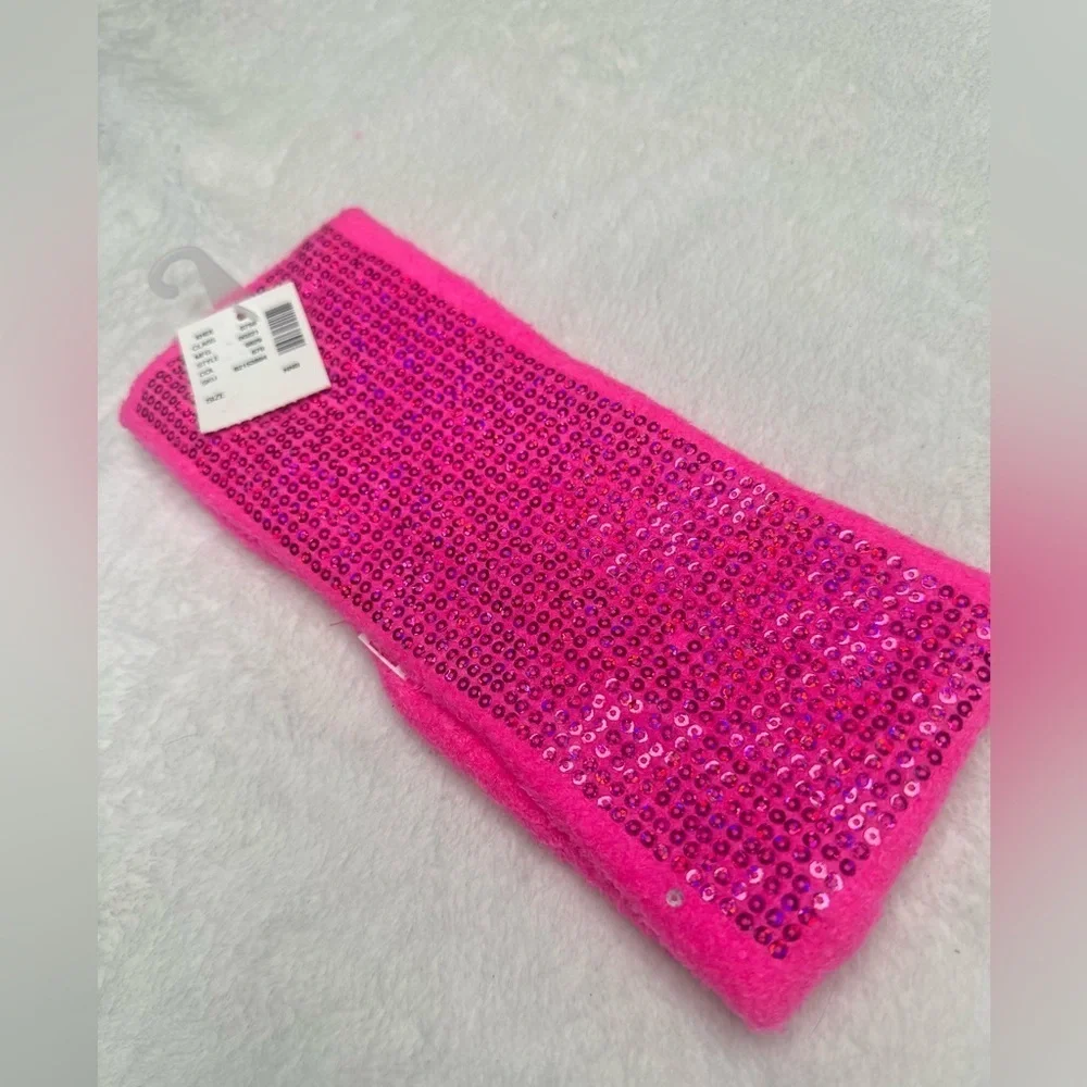 Justice Girls Cozy One Size Fit All Winter Headband Sequence Pink Super Soft